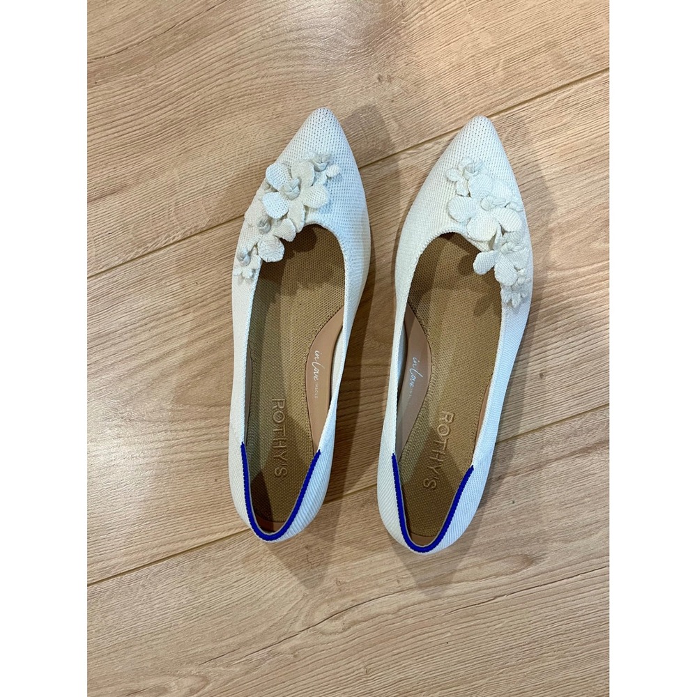 Rothys The Point Bright White Floral Applique Flats Size 6 Pointed Toe Shoes - Picture 2 of 8